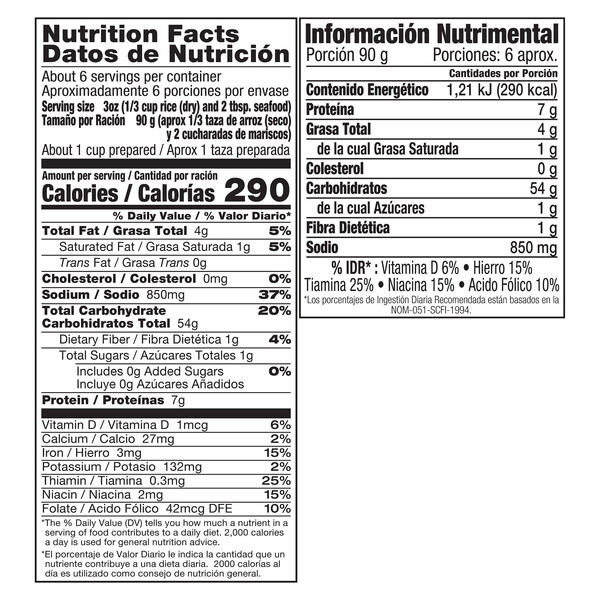 Nutrition facts Vigo 19 oz Paella Valenciana