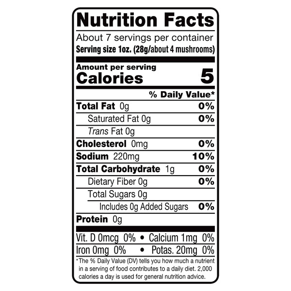 Nutrition facts Vigo 12 oz Marinated Mushrooms
