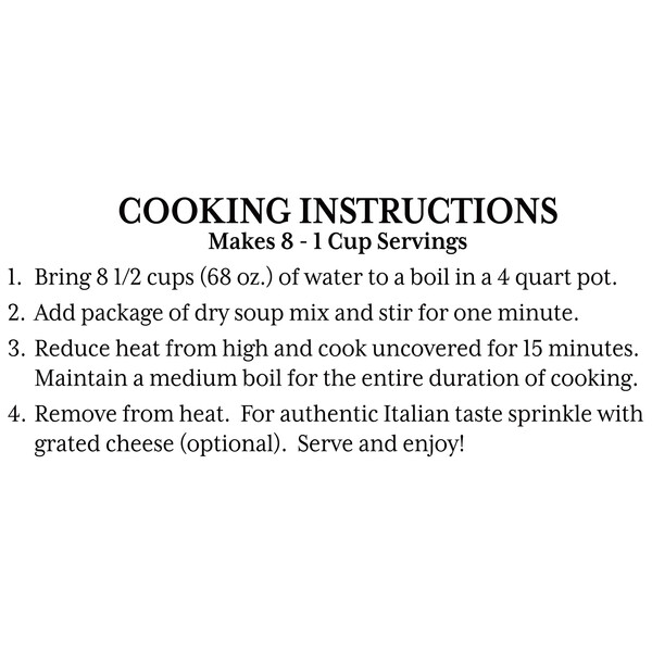 Instructions Alessi 6 oz Chicken Flavored Noodle Soup