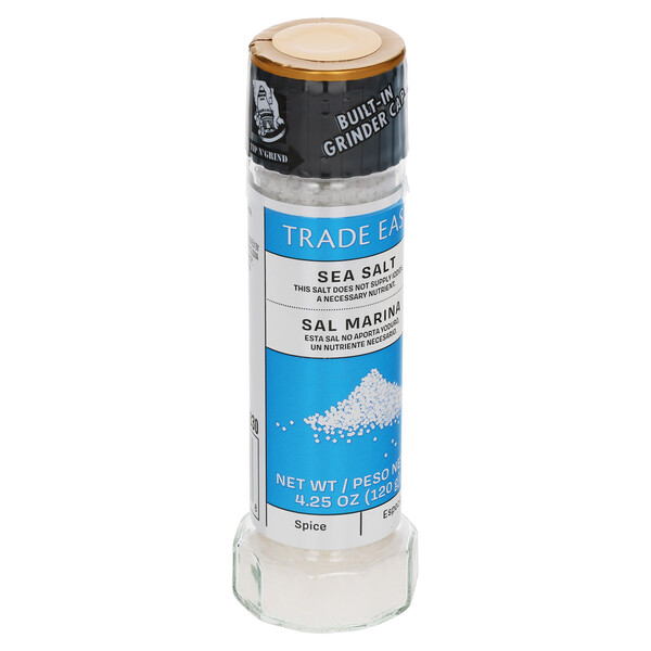 Left three-quarter view Trade East 4.25 oz Sea Salt Grinder