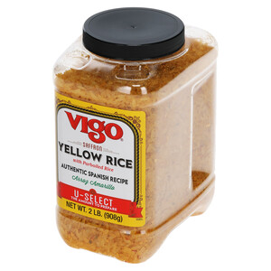 Right three-quarter view of Vigo 2 lbs Yellow Rice U-Select Jug