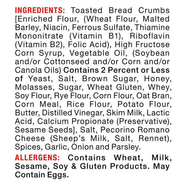 Ingredients Vigo 16 oz Seasoned Italian Style Bread Crumbs