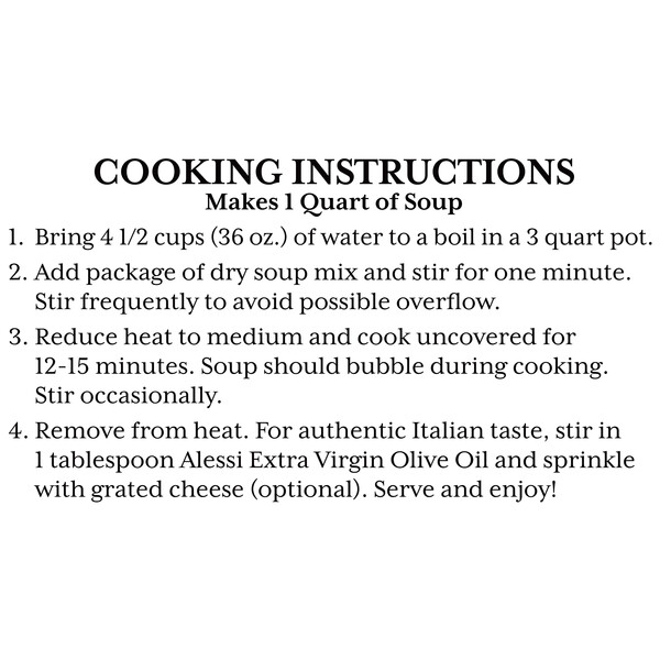 Instructions Alessi 6 oz Tuscan Farro & Bean Minestrone Soup