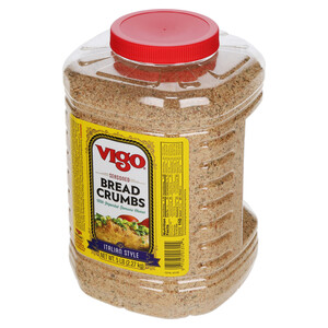 Right three-quarter view of Vigo 5 lbs Seasoned Italian Style Bread Crumbs Jug