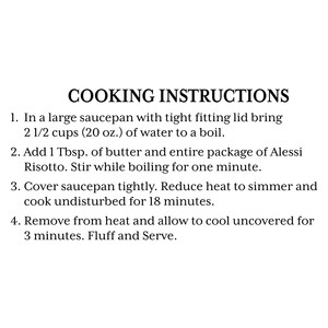 Instructions Alessi 8 oz Risotto with Sun Dried Tomatoes