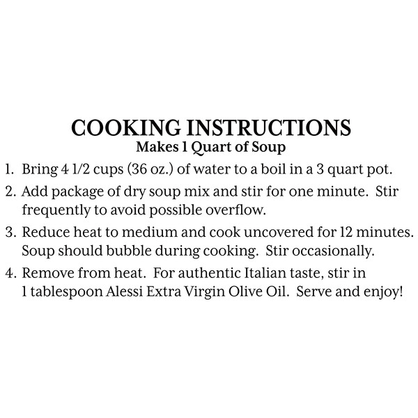 Instructions Alessi 6 oz Sicilian Lentil Soup