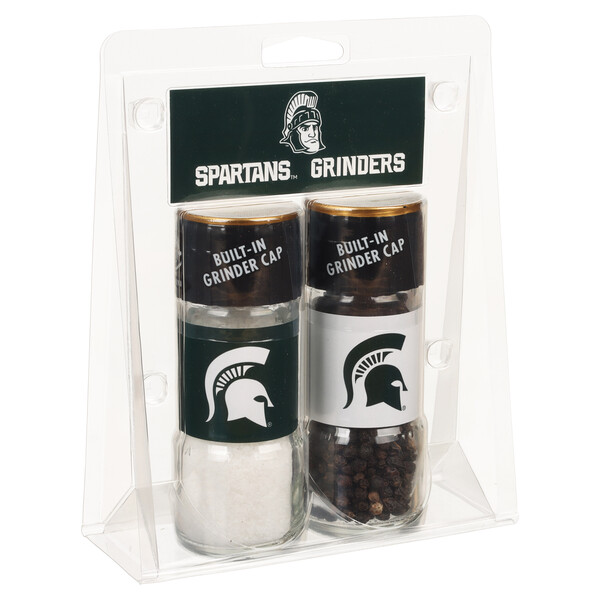 Left three-quarter view Alessi 4.17 oz Michigan State University&reg; Spartans&trade; Grinder Set