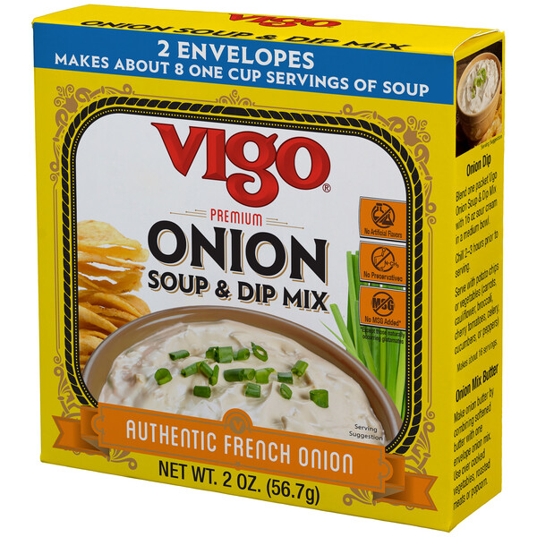 Right three-quarter view of Vigo 2 oz Onion Soup & Dip Mix