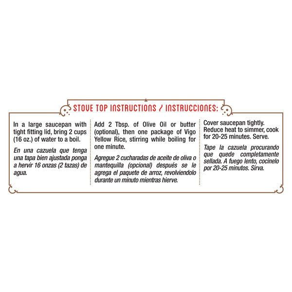 Instructions Vigo 8 oz Yellow Rice Dinner