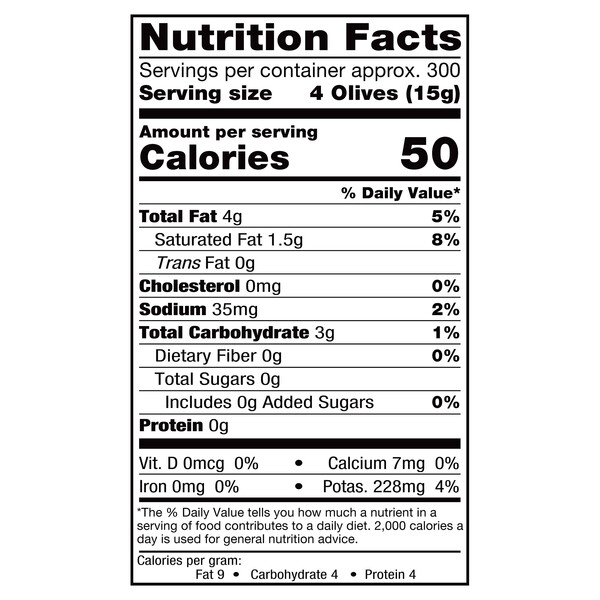 Nutrition facts  10 lbs Oil Cured Olives