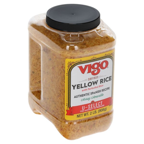 Left three-quarter view Vigo 2 lbs Yellow Rice U-Select Jug