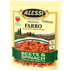 Right three-quarter view of Alessi 7 oz Beets & Spinach Farro