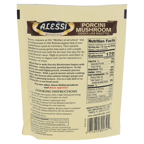 Back and top Alessi 7 oz Porcini Mushroom Farro