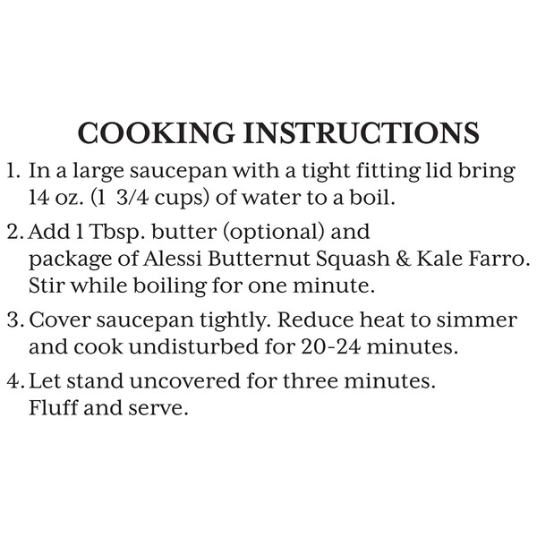 Instructions Alessi 7 oz Butternut Squash & Kale Farro