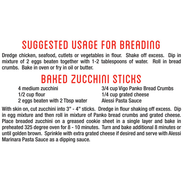 Instructions Vigo 8 oz Plain Panko Bread Crumbs