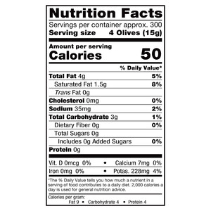 Nutrition facts  10 lbs Oil Cured Olives