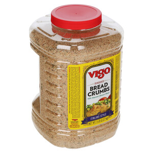 Left three-quarter view Vigo 5 lbs Seasoned Italian Style Bread Crumbs Jug