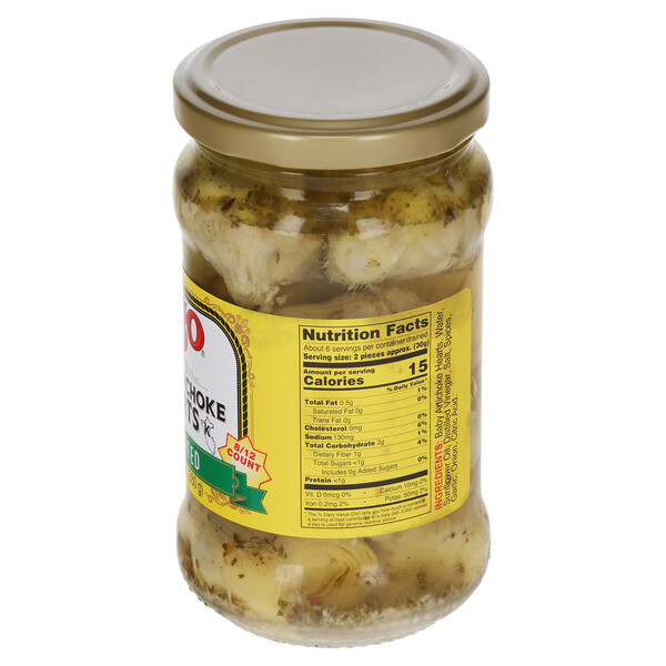 Right and top Vigo 9.9 oz Marinated Baby Artichoke Hearts