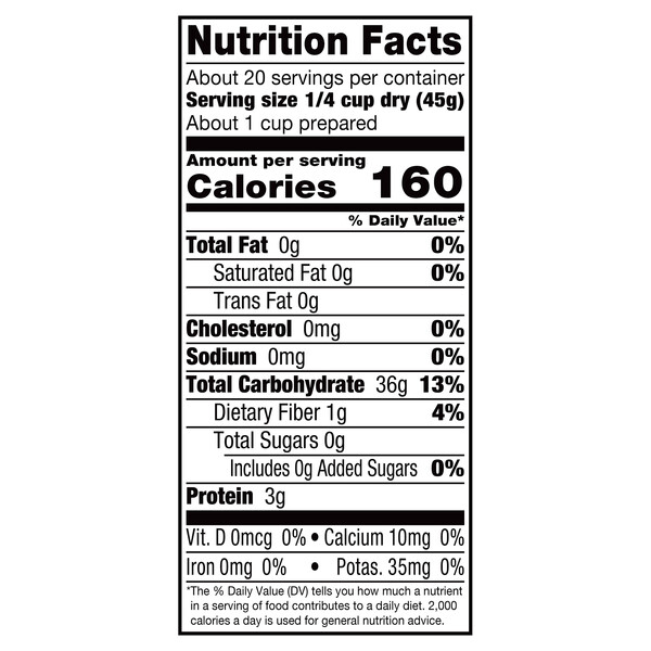 Nutrition facts Vigo 2 lbs Heirloom Basmati Rice