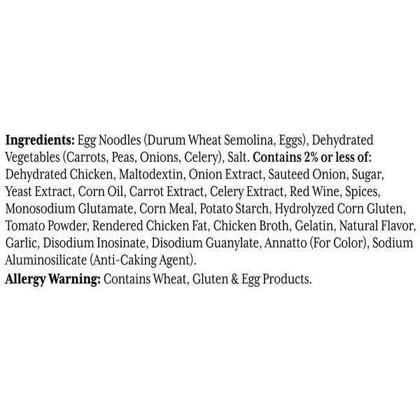 Ingredients Alessi 6 oz Chicken Flavored Noodle Soup