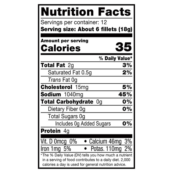 Nutrition facts Vigo 13 oz Rolled Anchovies