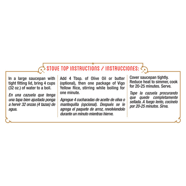 Instructions Vigo 16 oz Yellow Rice Dinner