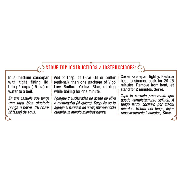 Instructions Vigo 8 oz Low Sodium Yellow Rice Dinner