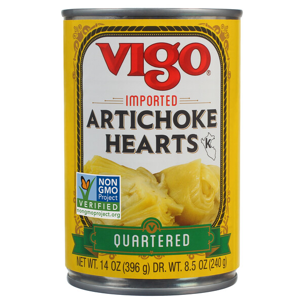 First image Vigo 14 oz Quartered Artichoke Hearts
