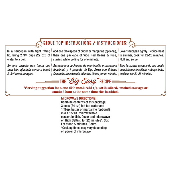 Instructions Vigo 6 oz Red Beans & Rice Dinner