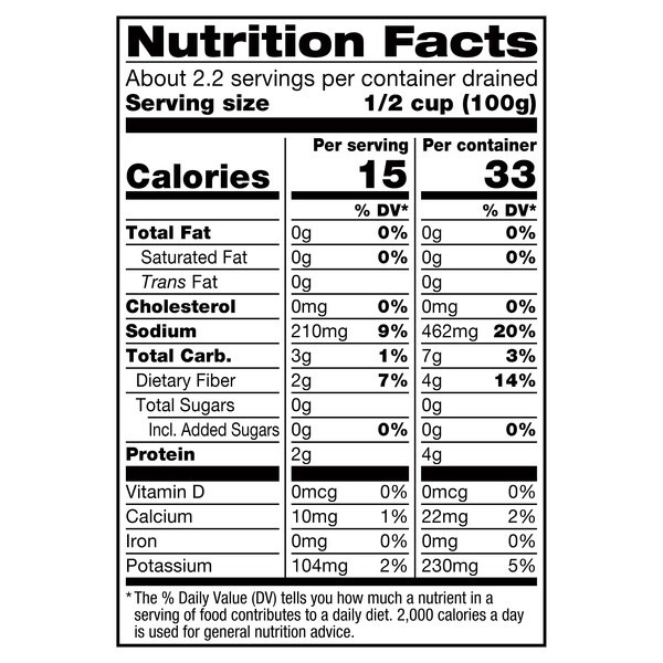 Nutrition facts Vigo 14 oz Hearts of Palm Whole