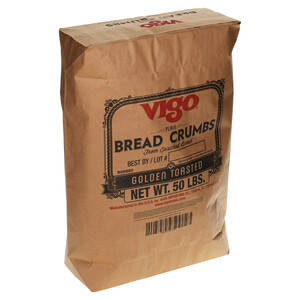 Left three-quarter view Vigo 50 lbs Plain Golden Toasted Bread Crumbs