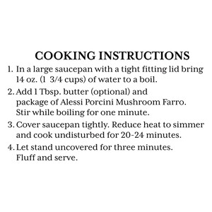 Instructions Alessi 7 oz Porcini Mushroom Farro