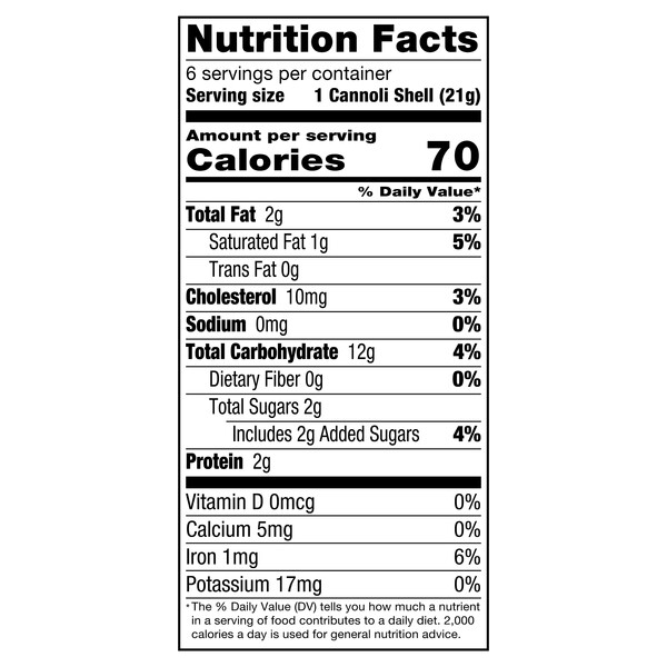 Nutrition facts Alessi 32 oz Large Cannoli Shells