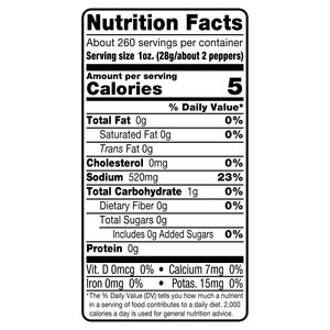 Nutrition facts Vigo 20 lbs Greek Peppers