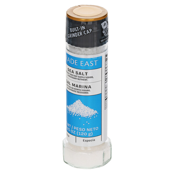 Right three-quarter view of Trade East 4.25 oz Sea Salt Grinder