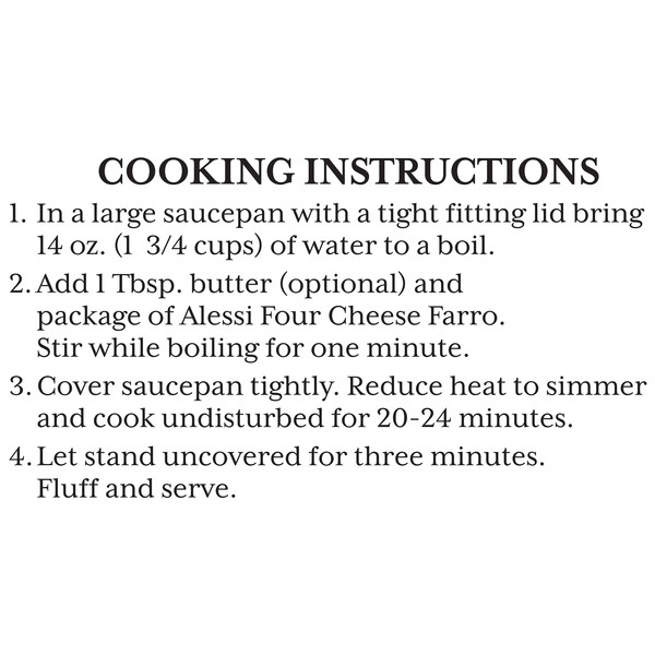 Instructions Alessi 7 oz Four Cheese Farro